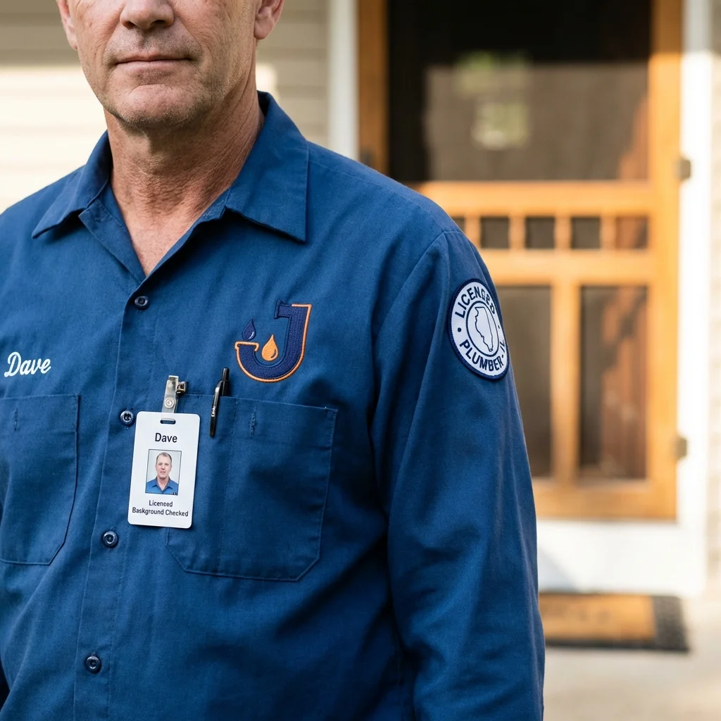 Licensed plumber showing ID badge in Santa Teresa, NM