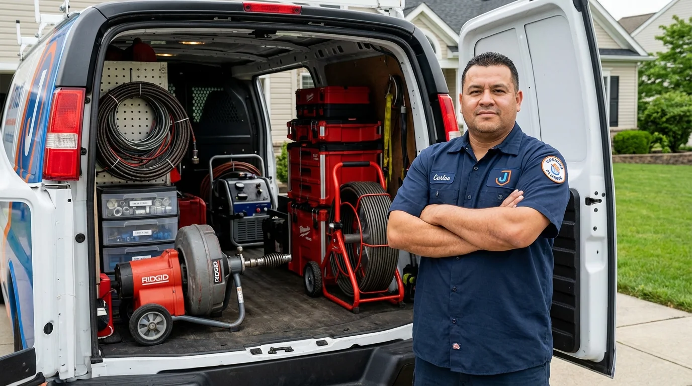 Professional drain cleaning equipment and Johns Plumbing LLC plumber in Santa Teresa