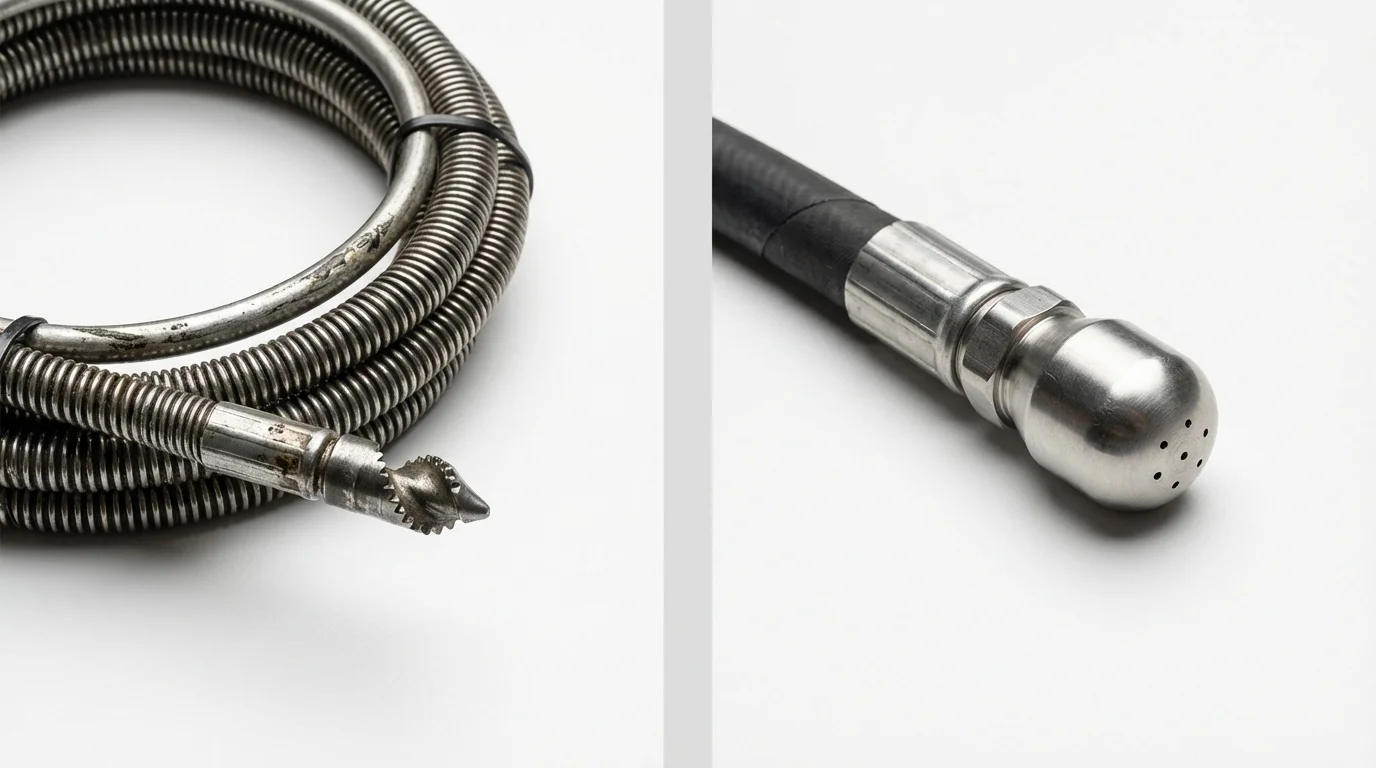 Drain snake cable and hydro jetting nozzle used for drain cleaning in Santa Teresa, NM